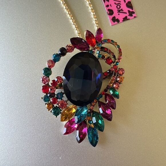 Crystal Rhinestone Big Flower Pendant Chain Necklace/Brooch Pin NWOT - Picture 1 of 4